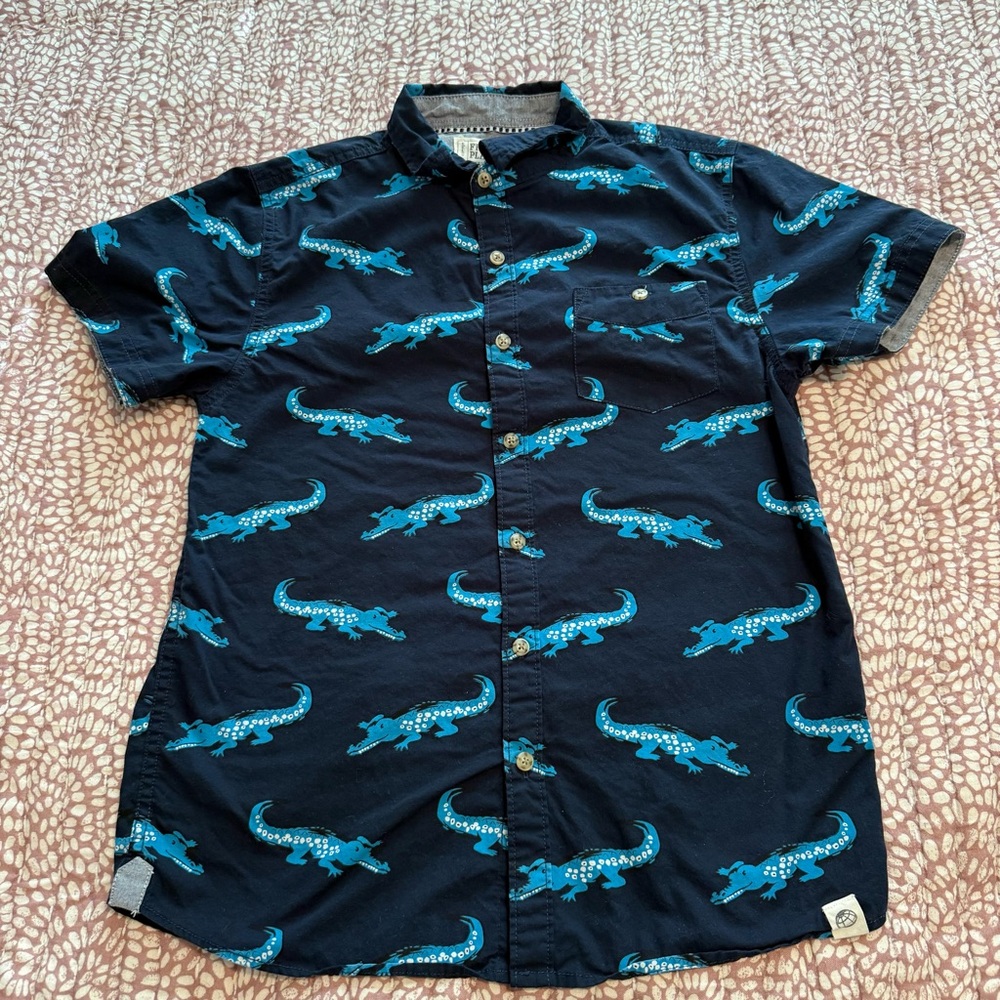 Free Planet Dark Blue Crocodile Print Shirt